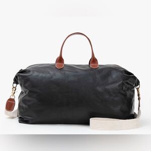 Clare V. Black Leather Weekender Duffel Travel Bag Carry On